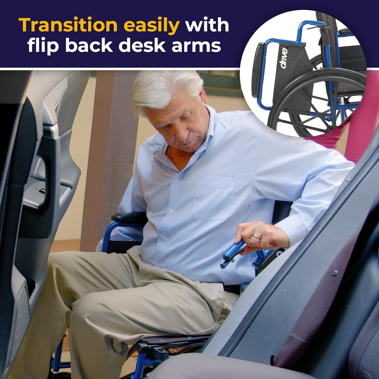 Drive Medical Blue Streak 18  Single Axle Wc W/flip-back Desk Arms & Sf
