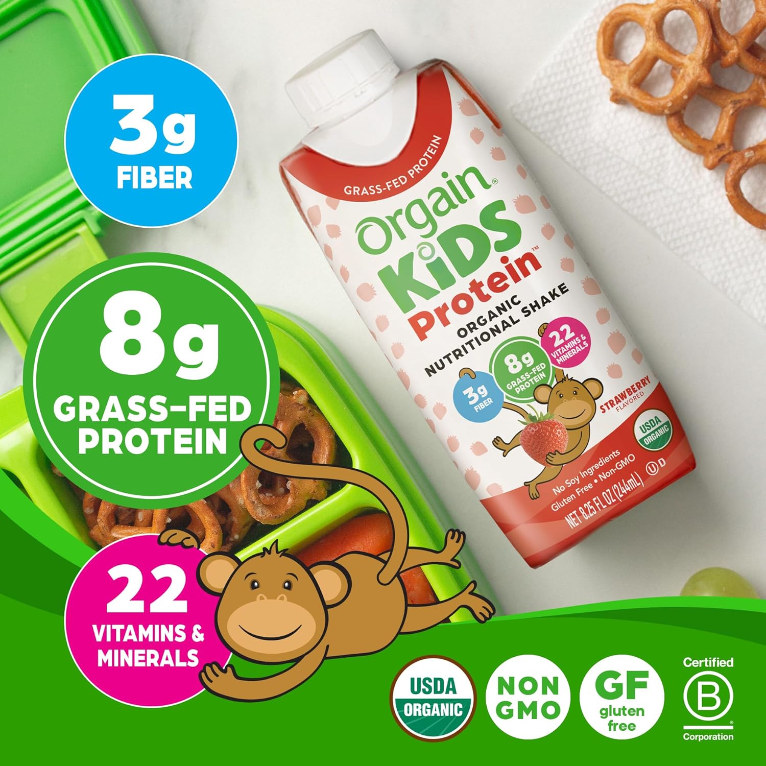 Pediatric Oral Supplement Orgain Kids Protein Organic Nutritional Shake Strawberry Flavor 8.25 oz. Carton Liquid Organic,Packaging Type- Each