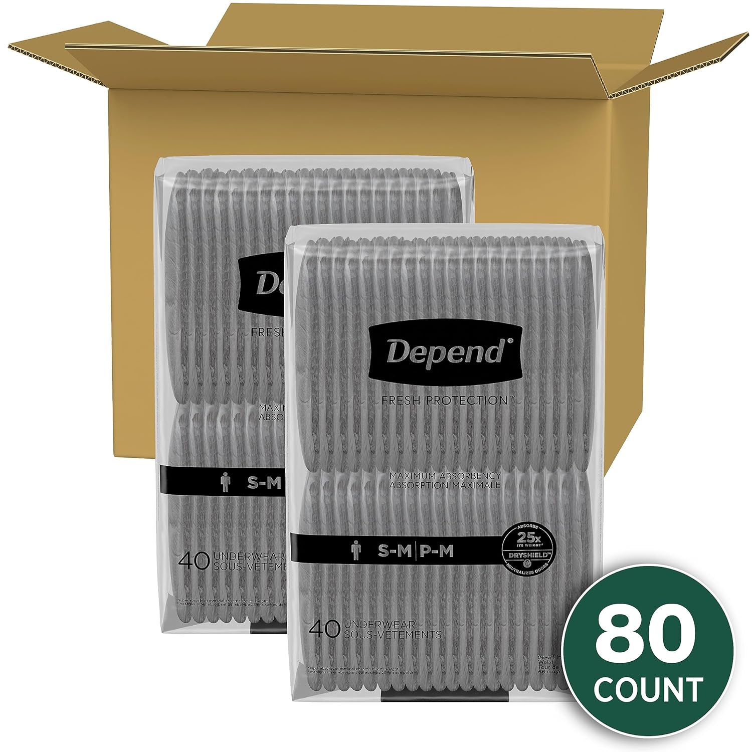Diapers for Men Absorbent Underwear Depend Fresh Protection Waistband Style Small / Medium Disposable Heavy Absorbency, Packaging Type- Case