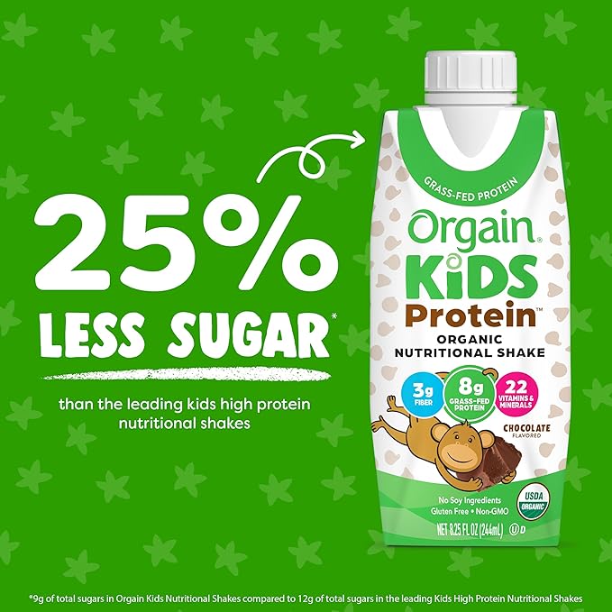 Pediatric Oral Supplement Orgain Kids Protein Organic Nutritional Shake Chocolate Flavor 8.25 oz. Carton Liquid Organic,Packaging Type- Each