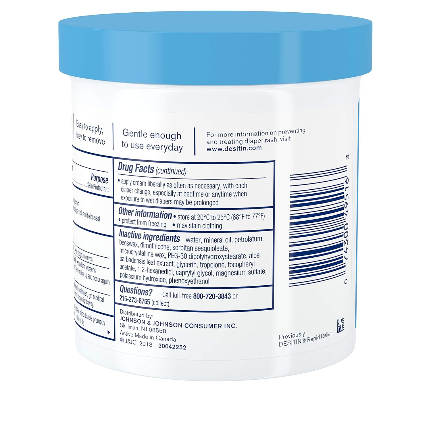 Tratamiento para la dermatitis del pañal Desitin Rapid Relief, ungüento sin perfume, frasco de 473 ml (16 oz), empaque: caja