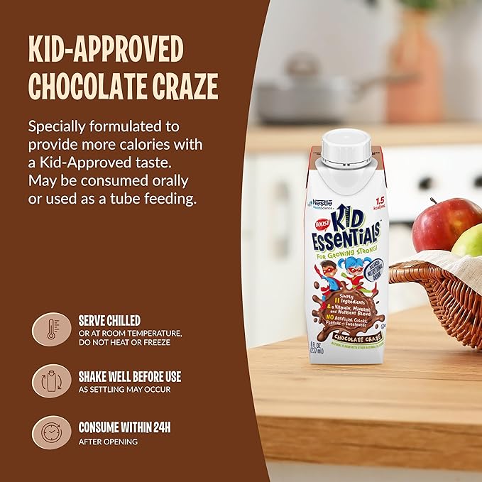 Pediatric Oral Supplement Boost Kid Essentials 1.5 Chocolate Craze Flavor 8 oz. Carton Liquid Vitamins / Minerals,Packaging Type- Each