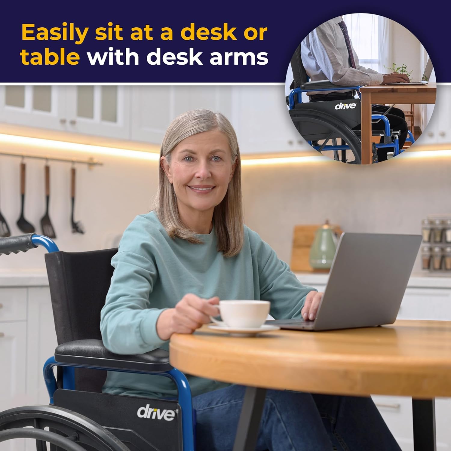 Drive Medical Blue Streak 18  Single Axle Wc W/flip-back Desk Arms & Sf
