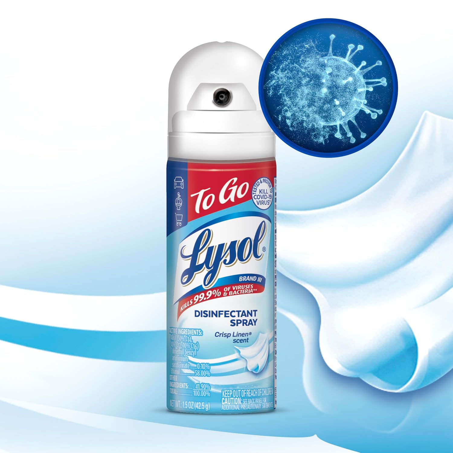 Lysol Surface Disinfectant Alcohol Based Aerosol Spray Liquid 19 oz. Can Crisp Linen Scent NonSterile, Packaging Type- Case
