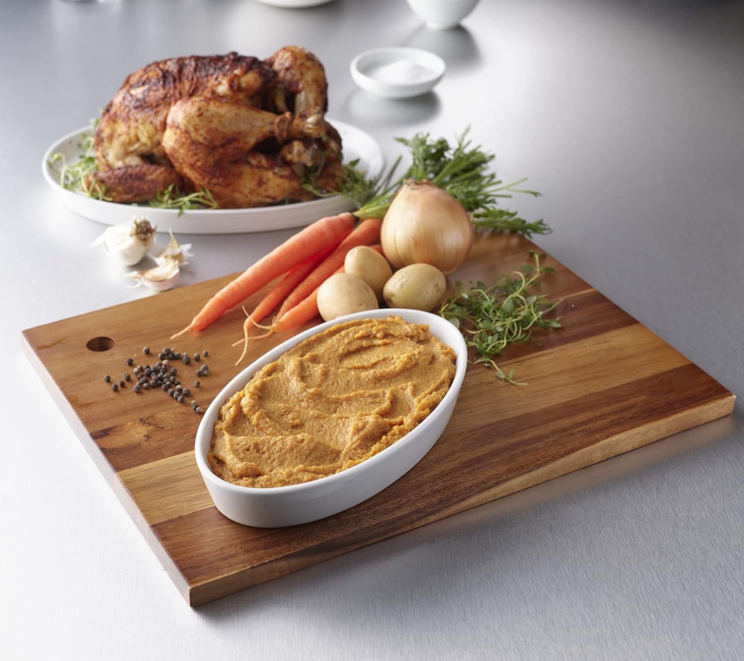 Thickened Food Thick & Easy Purees 7 oz. Tray Roasted Chicken with Potatoes / Carrots Flavor Puree IDDSI Level 2 Mildly Thick, Packaging Type- Case
