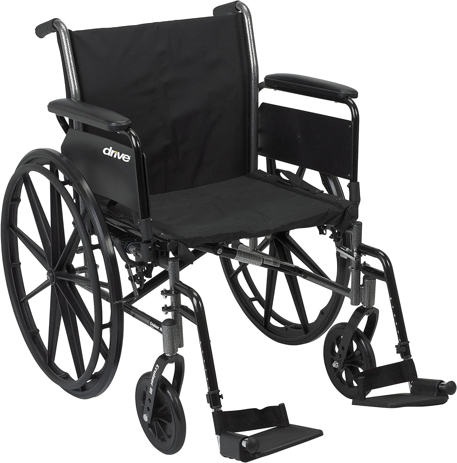 Lightweight Wheelchair drive Cruiser III Dual Axle Full Length Arm Elevating Legrest Black Upholstery 20 Inch Seat Width Adult 350 lbs. Weight Capacity, Packaging Type- Each