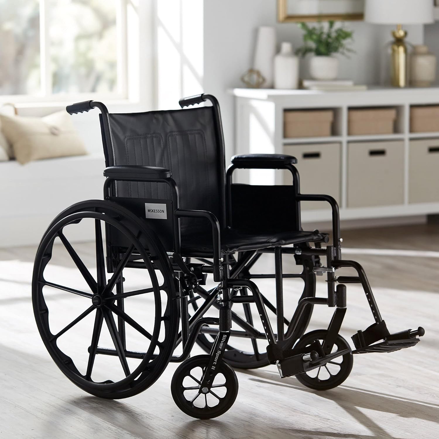 Wheelchair McKesson Dual Axle Desk Length Arm Swing-Away Elevating Legrest Black Upholstery 20 Inch Seat Width Adult 350 lbs. Weight Capacity, Packaging Type- Each