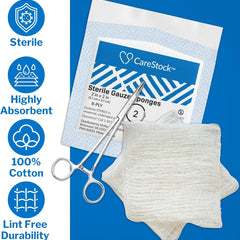 Gauze Sponge CareStock 2 X 2 Inch 8-Ply Sterile 2 per Pack, Packaging Type- Case