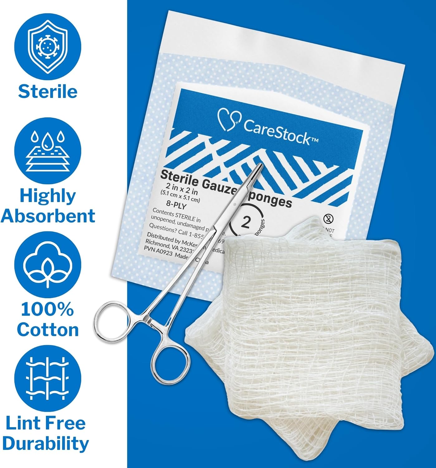 Gauze Sponge CareStock 2 X 2 Inch 8-Ply Sterile 2 per Pack, Packaging Type- Case