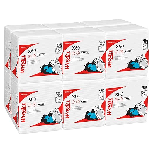 Toallita húmeda WypAll X60 de uso ligero, blanca, no estéril, de celulosa/polipropileno, 30 x 31,7 cm, reutilizable, tipo de embalaje: caja