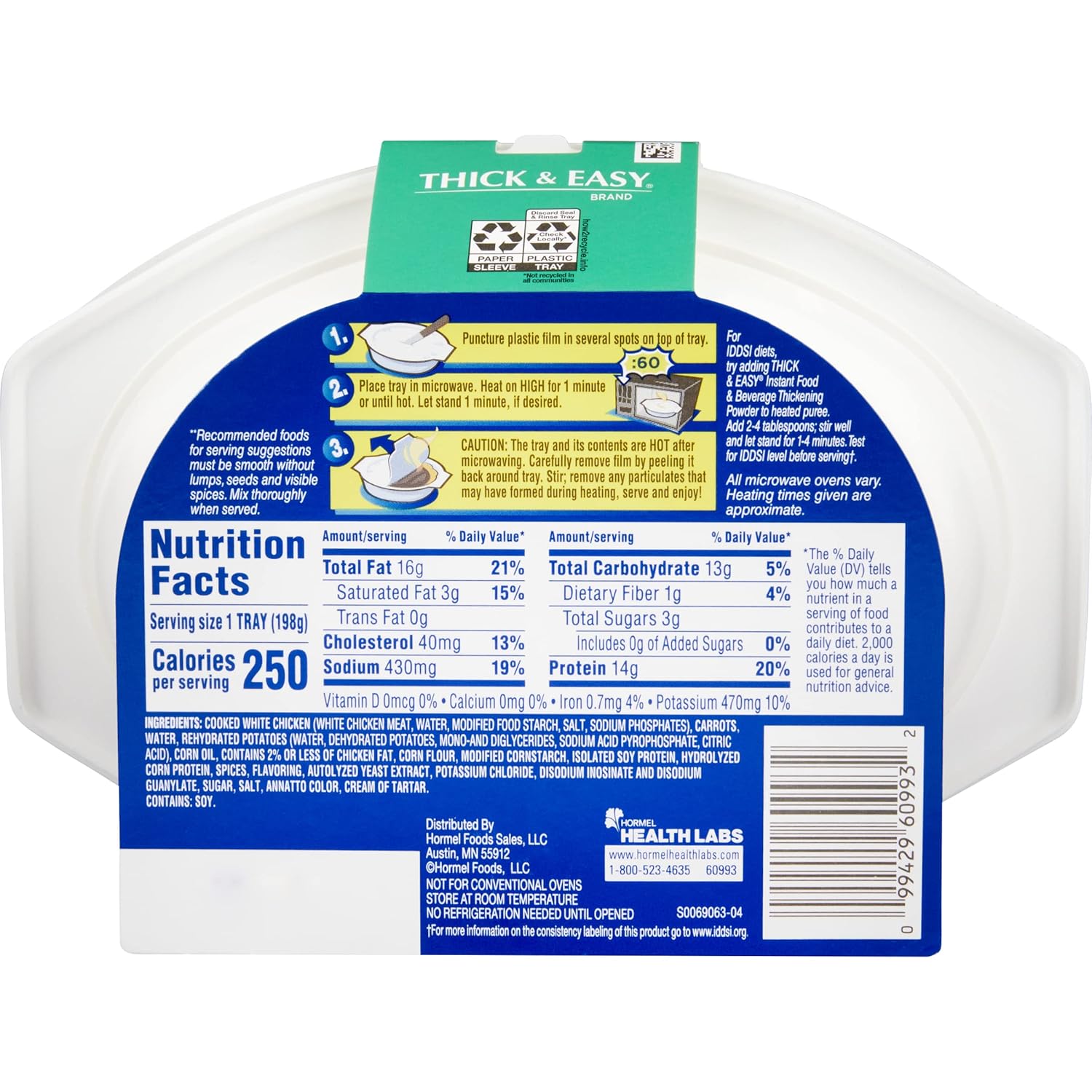 Thickened Food Thick & Easy Purees 7 oz. Tray Roasted Chicken with Potatoes / Carrots Flavor Puree IDDSI Level 2 Mildly Thick, Packaging Type- Case