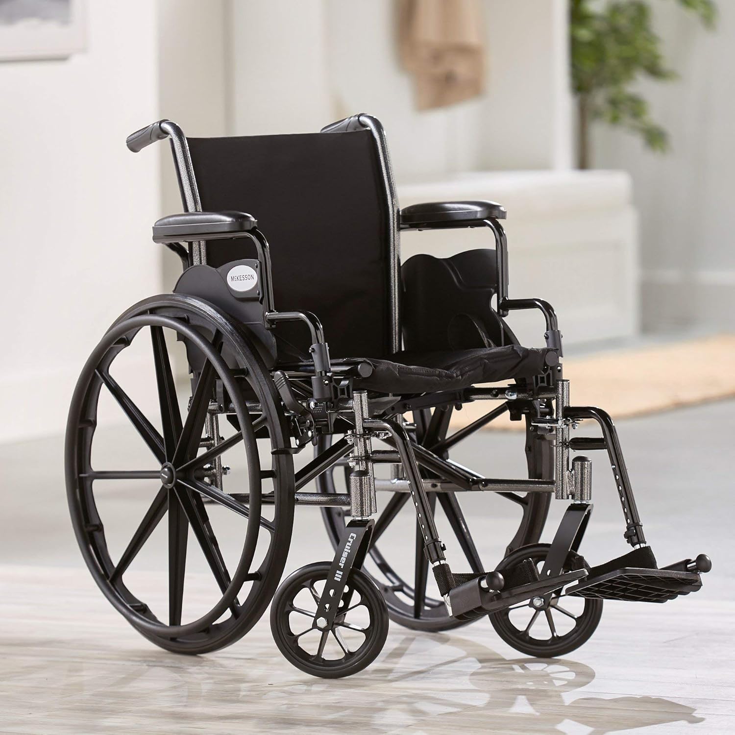 Lightweight Wheelchair McKesson Dual Axle Desk Length Arm Swing-Away Footrest Black Upholstery 16 Inch Seat Width Adult 300 lbs. Weight Capacity, Packaging Type- Each