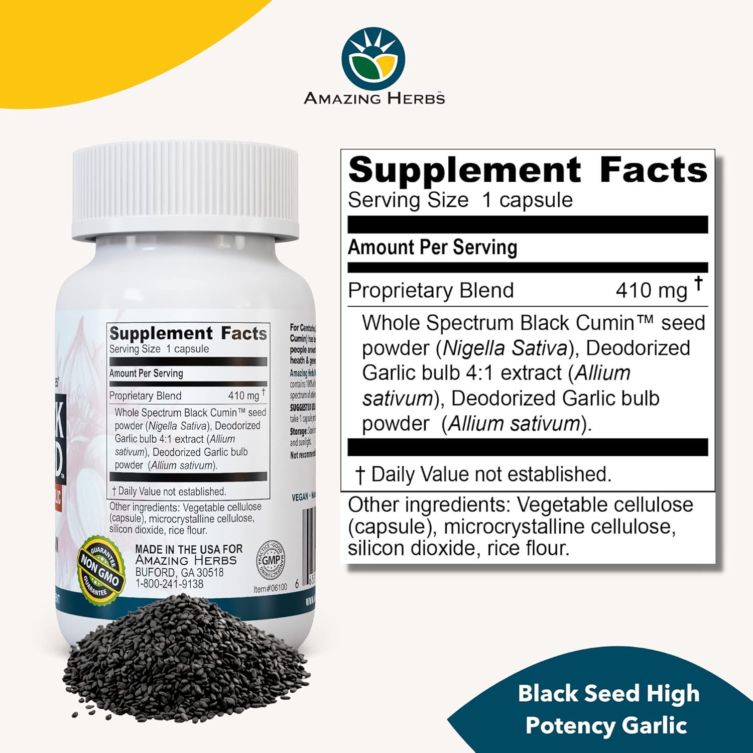 Amazing Herbs - Black Seed And Garlic - 100 Capsules
