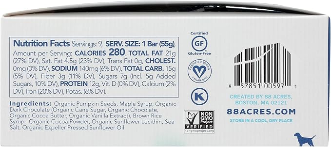 88 Acres - Protein Bar Dark Chocolate Brownie - Case Of 9-1.9 Oz