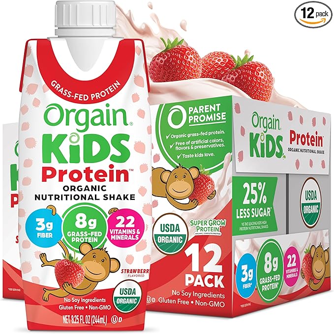 Pediatric Oral Supplement Orgain Kids Protein Organic Nutritional Shake Strawberry Flavor 8.25 oz. Carton Liquid Organic,Packaging Type- Each