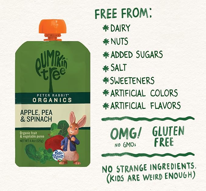 Peter Rabbit Organics Veggie Snacks - Pea Spinach And Apple - Case Of 10 - 4.4 Oz.