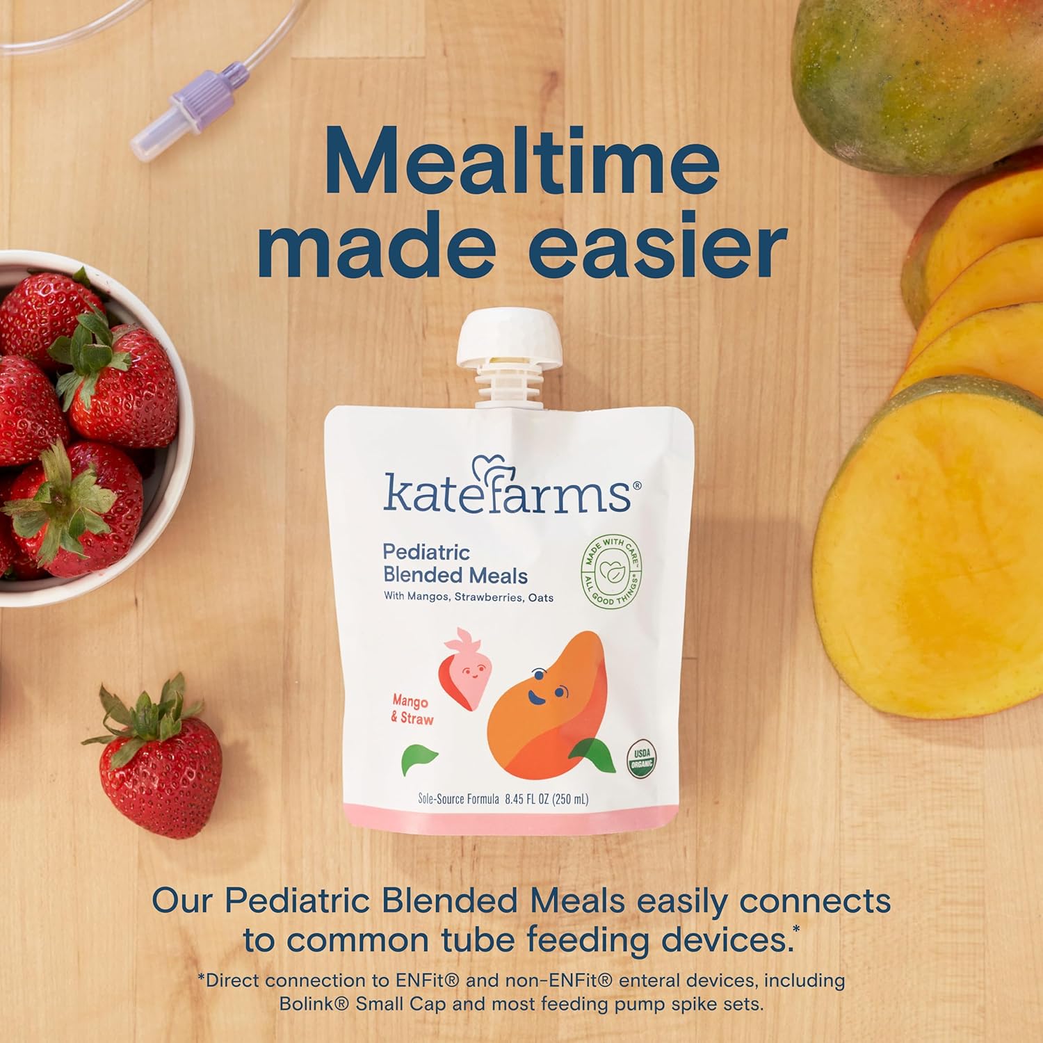 Pediatric Tube Feeding Formula Kate Farms Mango / Strawberry Flavor 8.45 oz. / 250 mL Pouch Liquid Organic Pea Protein,Packaging Type- Each