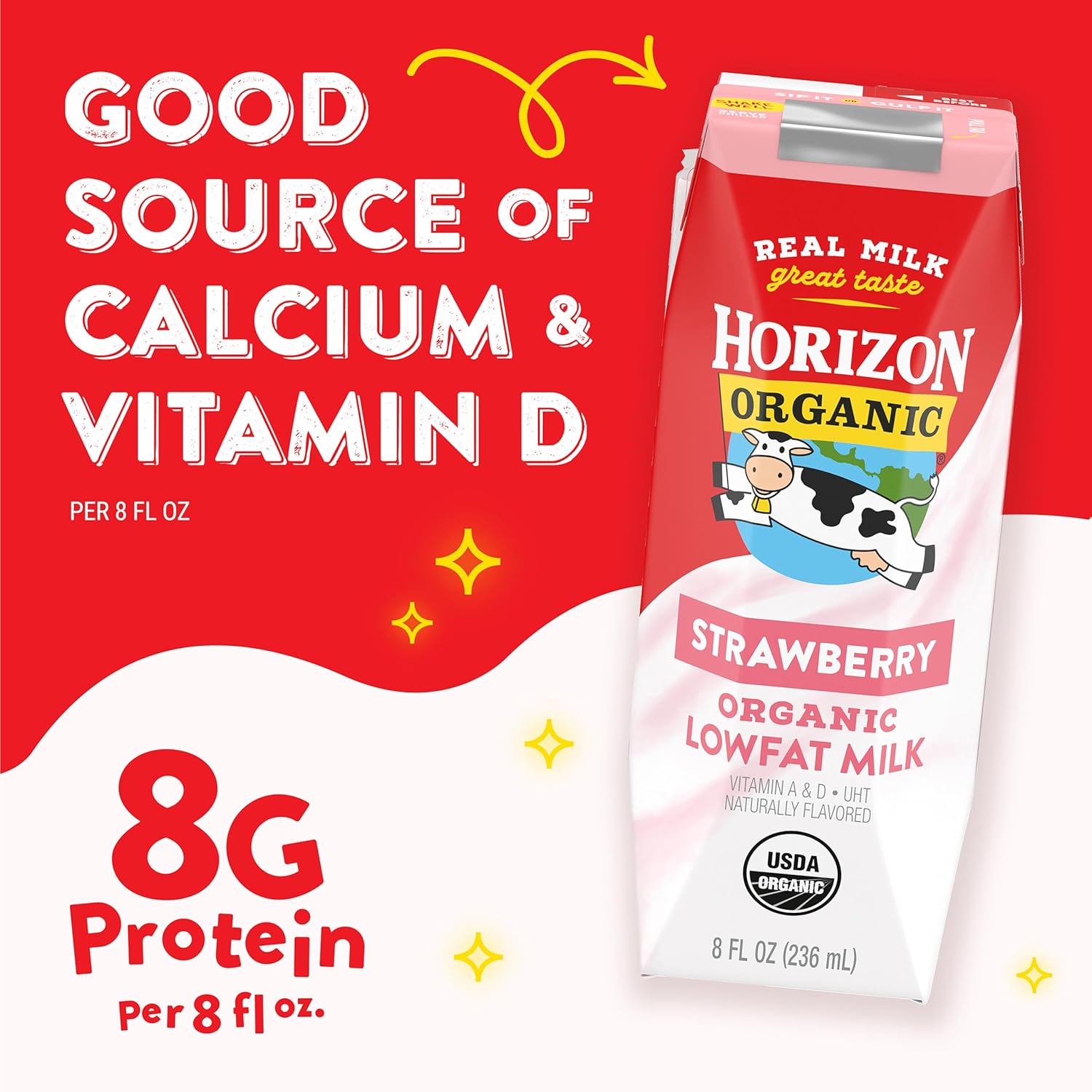 horizon organic dairy low fat milk strawberry case of 3 8 fl oz
