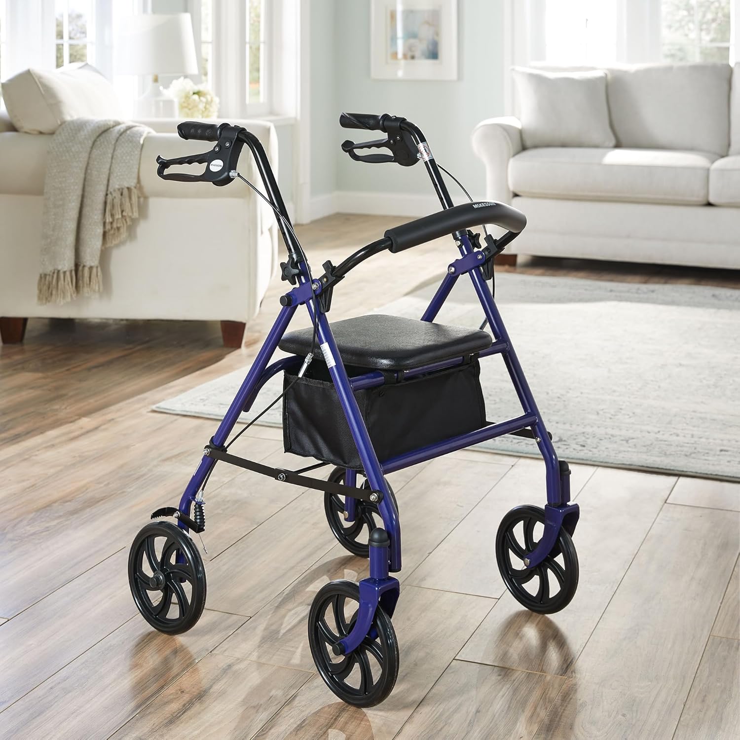 4 Wheel Rollator McKesson Blue Adjustable Height Aluminum Frame, Packaging Type- Case