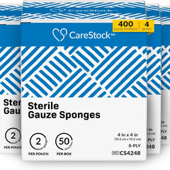 CareStock Sterile Gauze Sponges – 4 × 4 in 8-Ply White Cotton, Latex-Free (Case: 12 Boxes × 50 Packs × 2 = 1,200 Packs) | HCPCS A6402