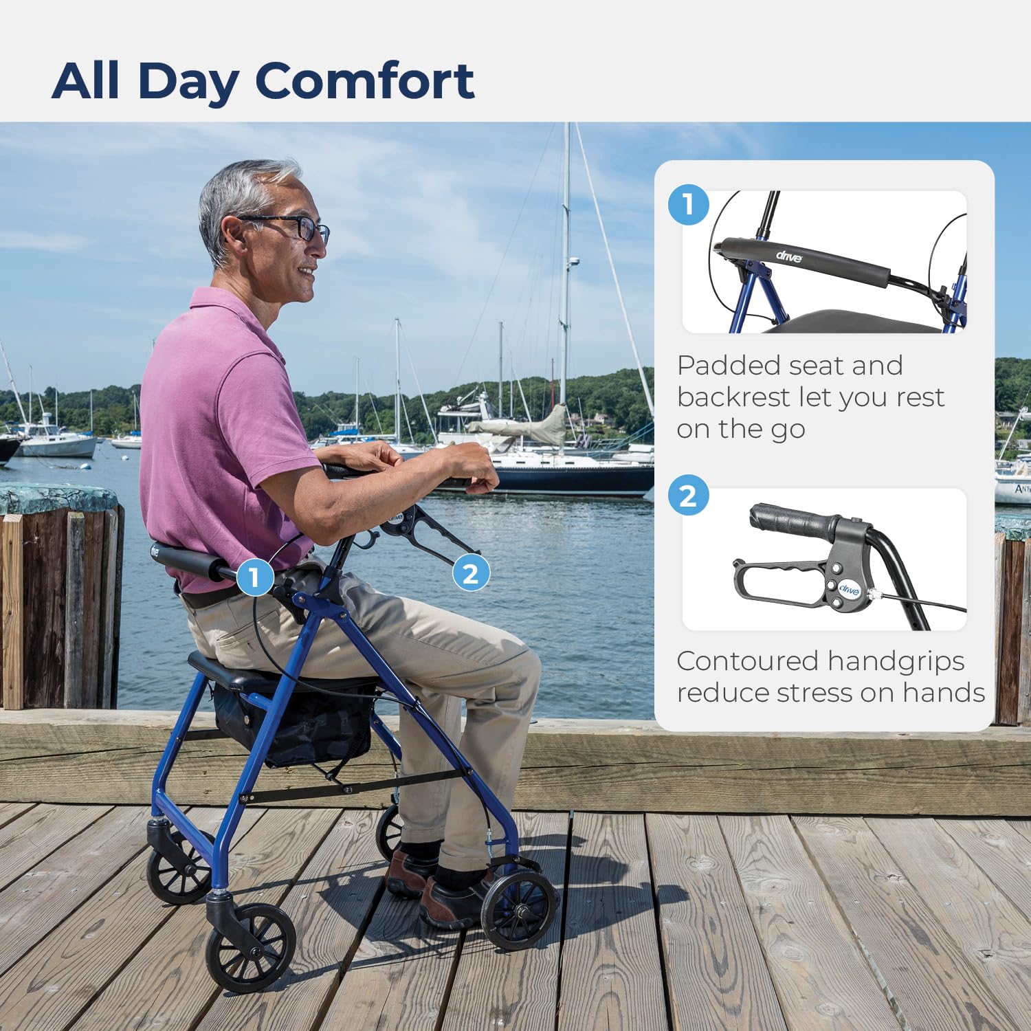 Rollator Aluminum W/fold-up & Remove Back Padded Seat Blue