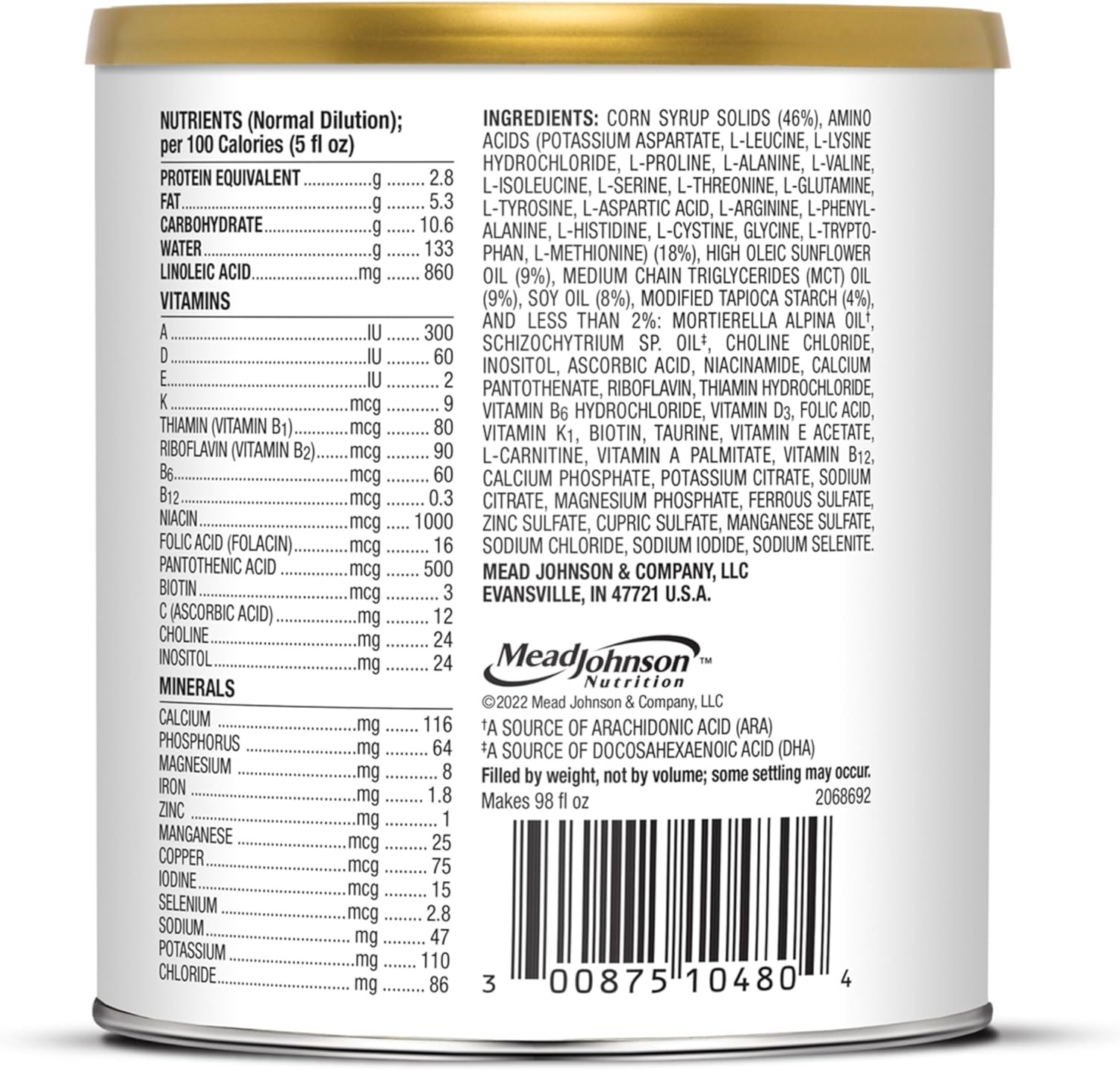 Infant Formula PurAmino Unflavored 14.1 oz. Can Powder Amino Acid Cow's Milk Allergy,Packaging Type- Each