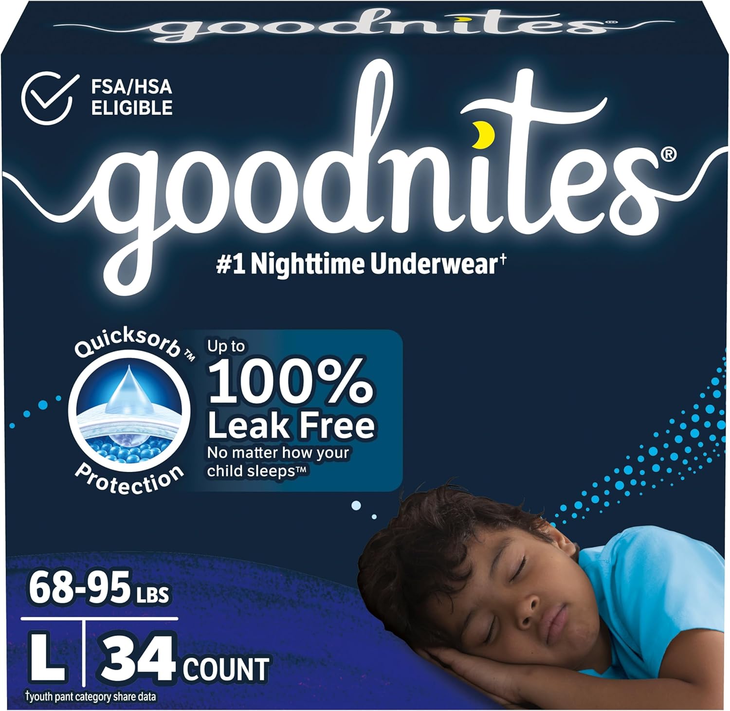 Male Youth Absorbent Underwear GoodNites Pull On with Tear Away Seams Large Disposable Heavy Absorbency, Packaging Type- Case