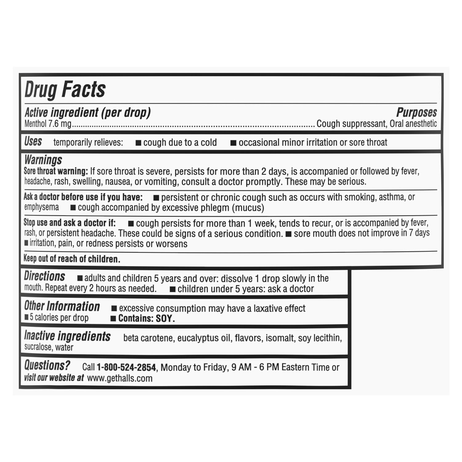 Cold and Cough Relief Halls Sugar-Free 7.6 mg Strength Lozenge 25 per Bag,Packaging Type- Each