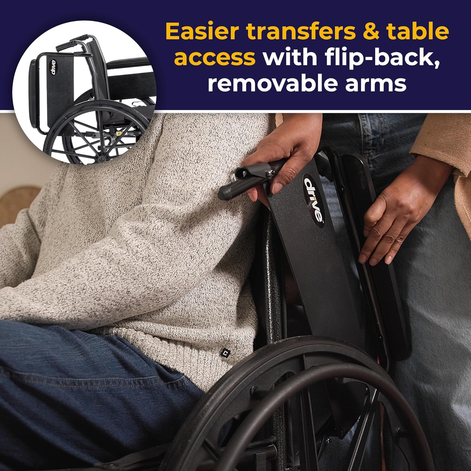 Lightweight Wheelchair drive Cruiser III Dual Axle Full Length Arm Elevating Legrest Black Upholstery 18 Inch Seat Width Adult 300 lbs. Weight Capacity, Packaging Type- Each