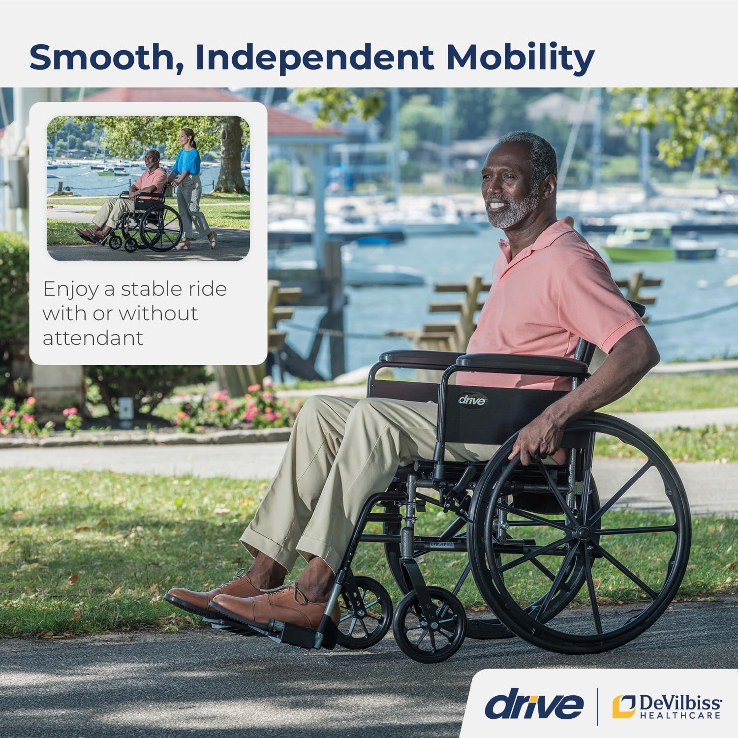 Lightweight Wheelchair drive Cruiser III Dual Axle Full Length Arm Elevating Legrest Black Upholstery 20 Inch Seat Width Adult 350 lbs. Weight Capacity, Packaging Type- Each
