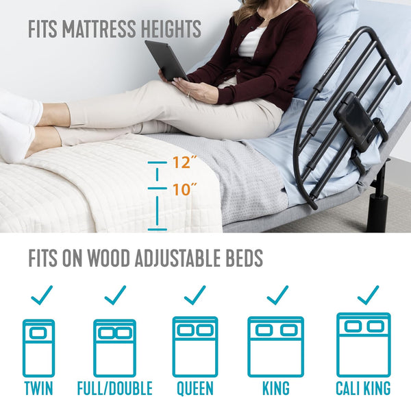 Able Life Click-N-Go Extendable Bed Rail for Wood Adjustable Bed Frames – Removable Handle for Seniors & Elderly. Fits King, Queen, Full & Twin Beds, ASTM Approved.