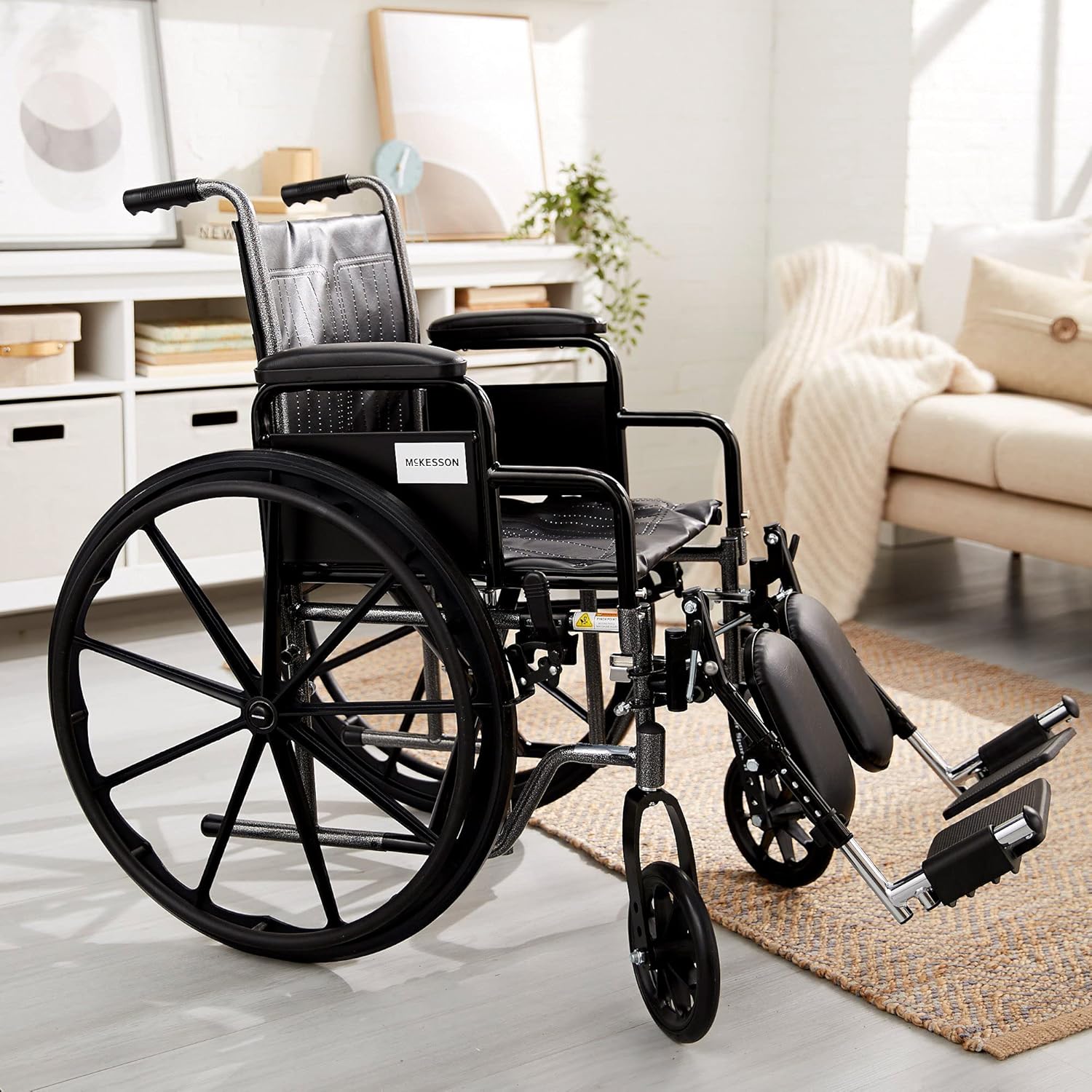 Wheelchair McKesson Dual Axle Desk Length Arm Swing-Away Elevating Legrest Black Upholstery 16 Inch Seat Width Adult 250 lbs. Weight Capacity, Packaging Type- Each