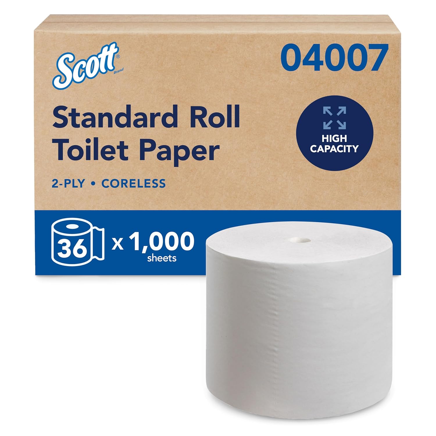 Toilet Tissue Scott Essential White 2-Ply Standard Size Coreless Roll 1000 Sheets 3-9/10 X 4 Inch, Packaging Type - Case
