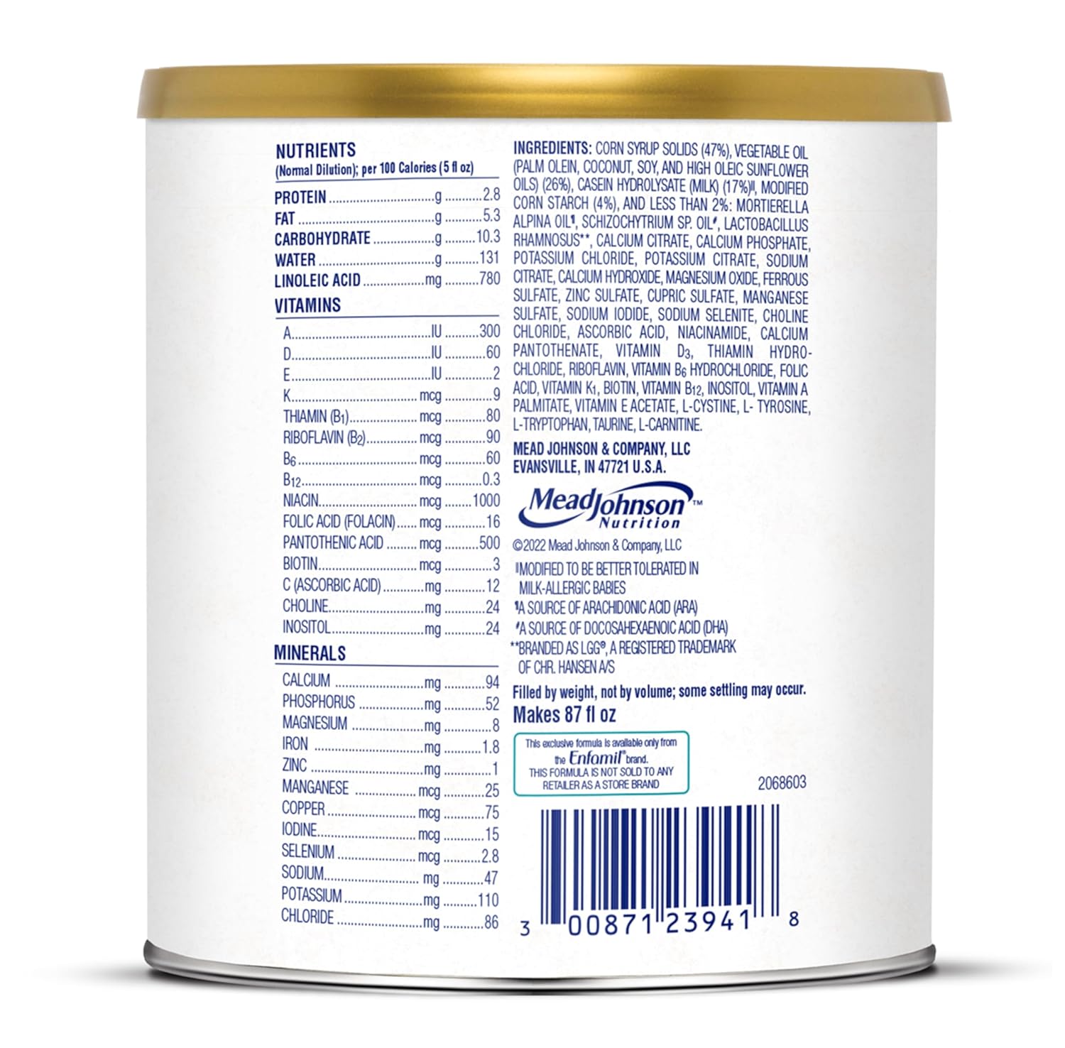 Infant Formula Nutramigen with Probiotic LGG Unflavored 12.6 oz. Can Powder Iron Cow's Milk Allergy,Packaging Type- Each