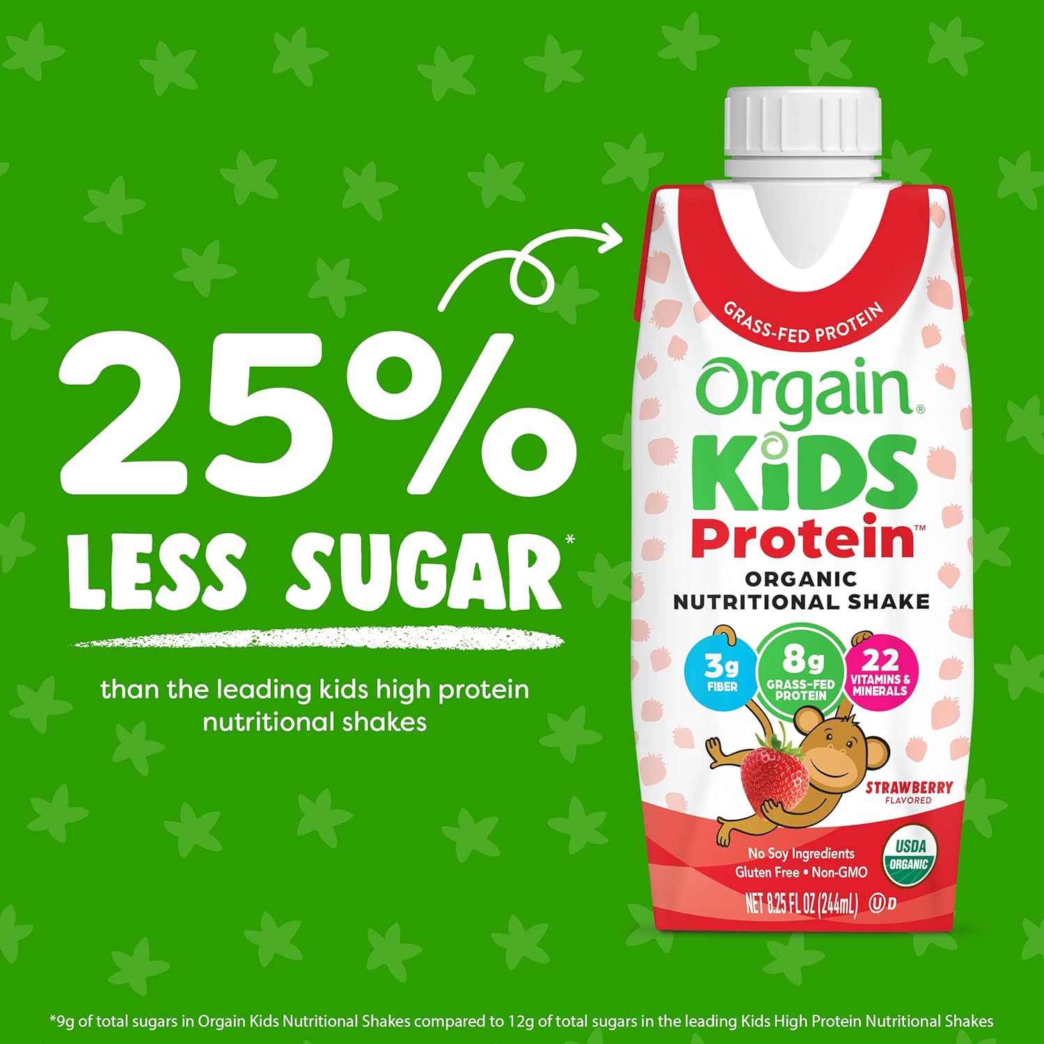 Pediatric Oral Supplement Orgain Kids Protein Organic Nutritional Shake Strawberry Flavor 8.25 oz. Carton Liquid Organic,Packaging Type- Each