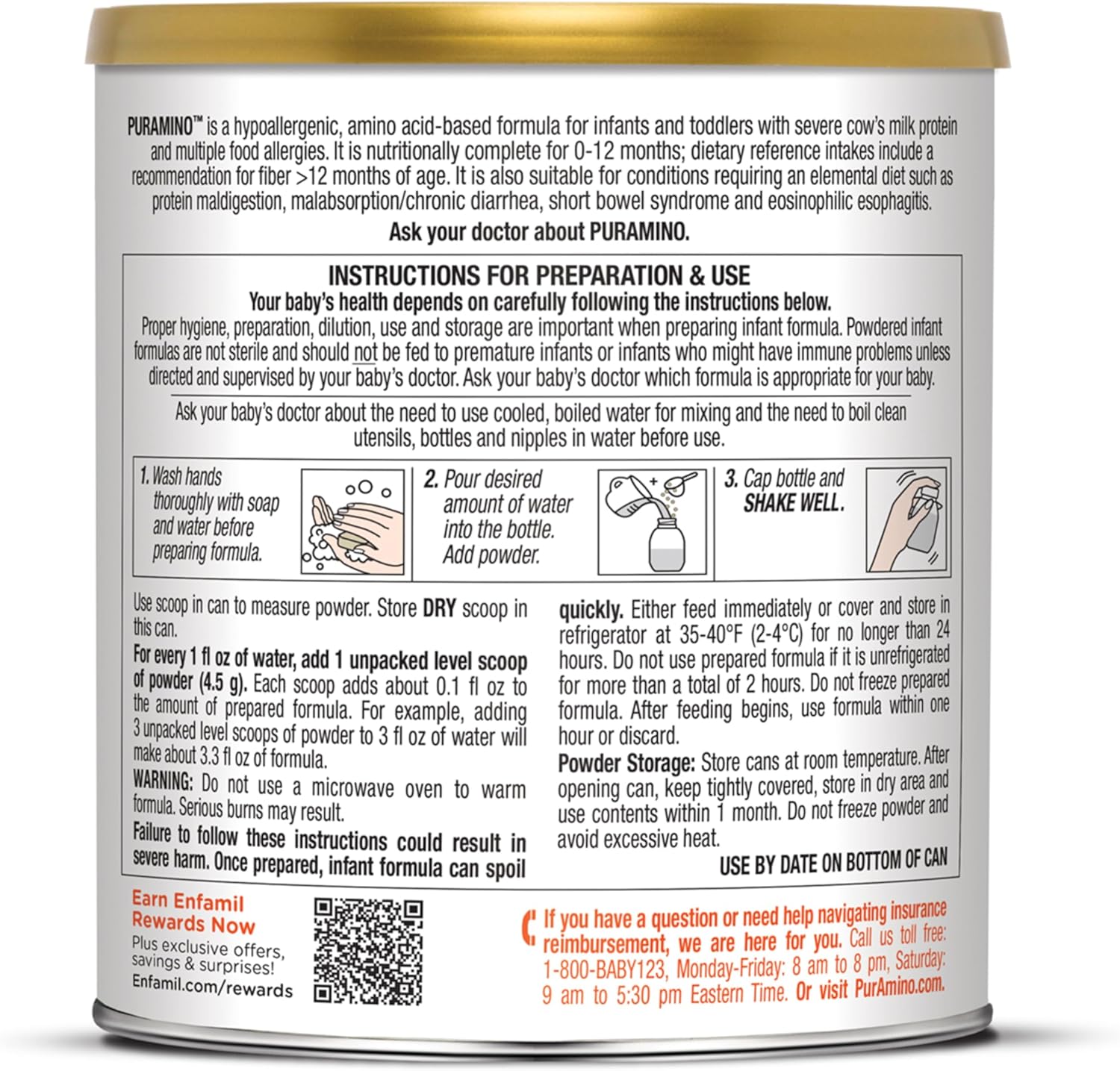Infant Formula PurAmino Unflavored 14.1 oz. Can Powder Amino Acid Cow's Milk Allergy,Packaging Type- Each