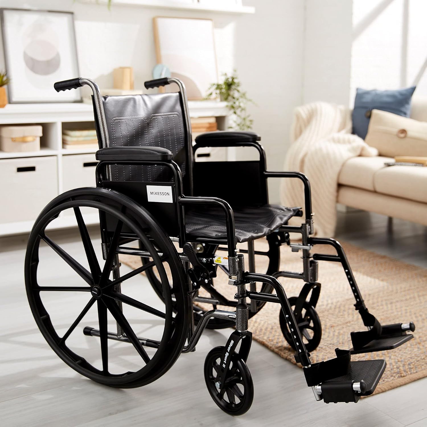 Wheelchair McKesson Dual Axle Desk Length Arm Swing-Away Footrest Black Upholstery 18 Inch Seat Width Adult 300 lbs. Weight Capacity, Packaging Type- Each