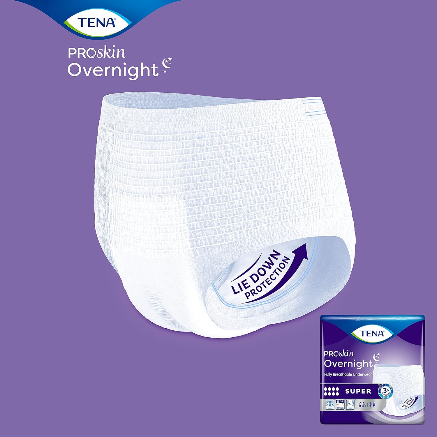 Unisex Adult Absorbent Underwear TENA ProSkin Overnight Super Pull On with Tear Away Seams X-Large Disposable Heavy Absorbency, Packaging Type- Case