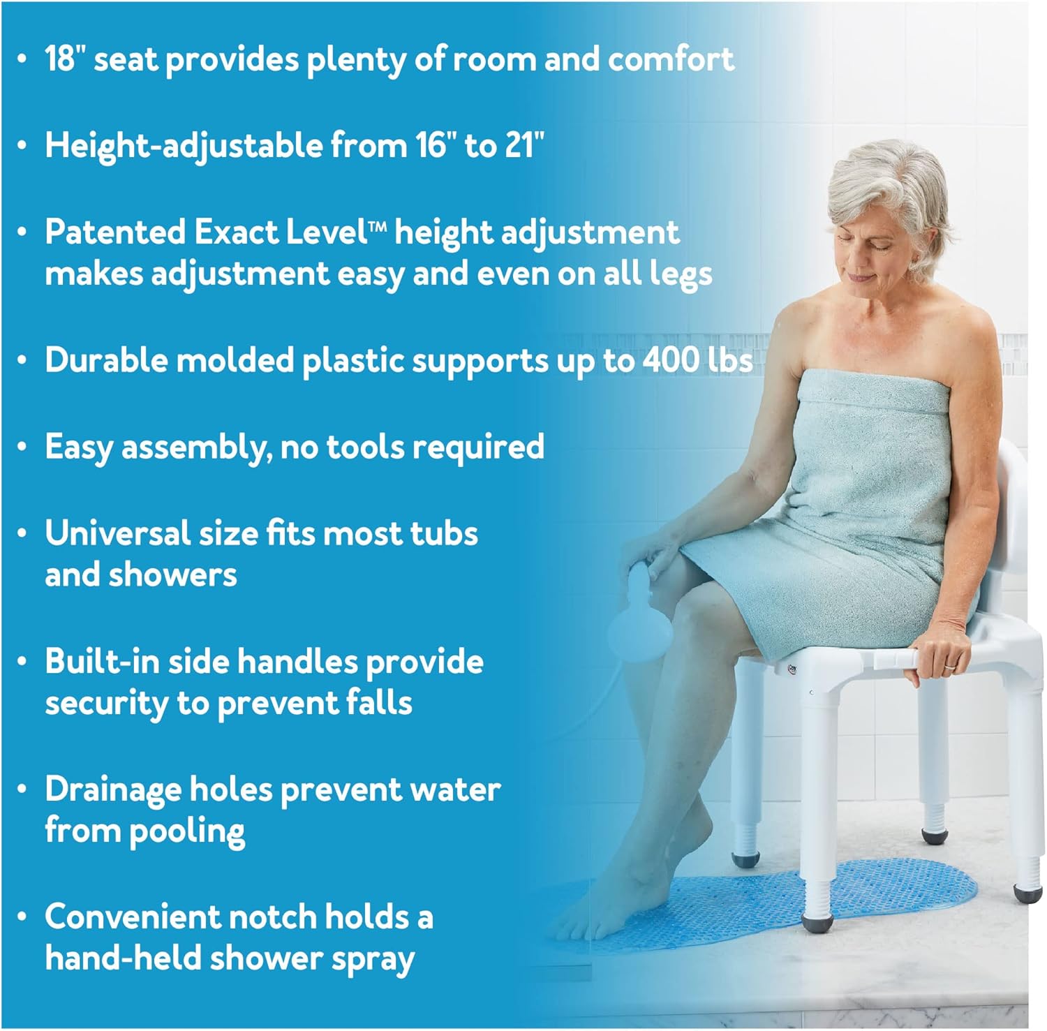 Bath Bench Carex Without Arms Plastic Frame With Backrest 21 Inch Seat Width 400 lbs. Weight Capacity