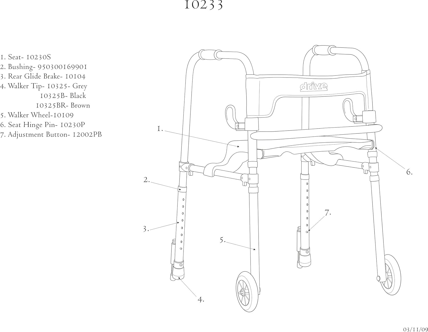 Dual Release Folding Walker with Wheels and Seat Adjustable Height Clever-Lite LS Aluminum Frame 300 lbs. Weight Capacity 29-1/2 to 39 Inch Height