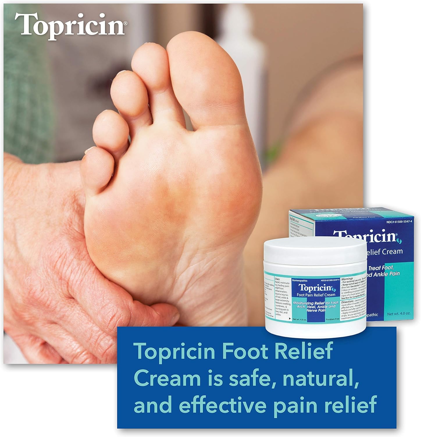 Topricin  Foot Pain  Relief Cream Jar - 4 Oz