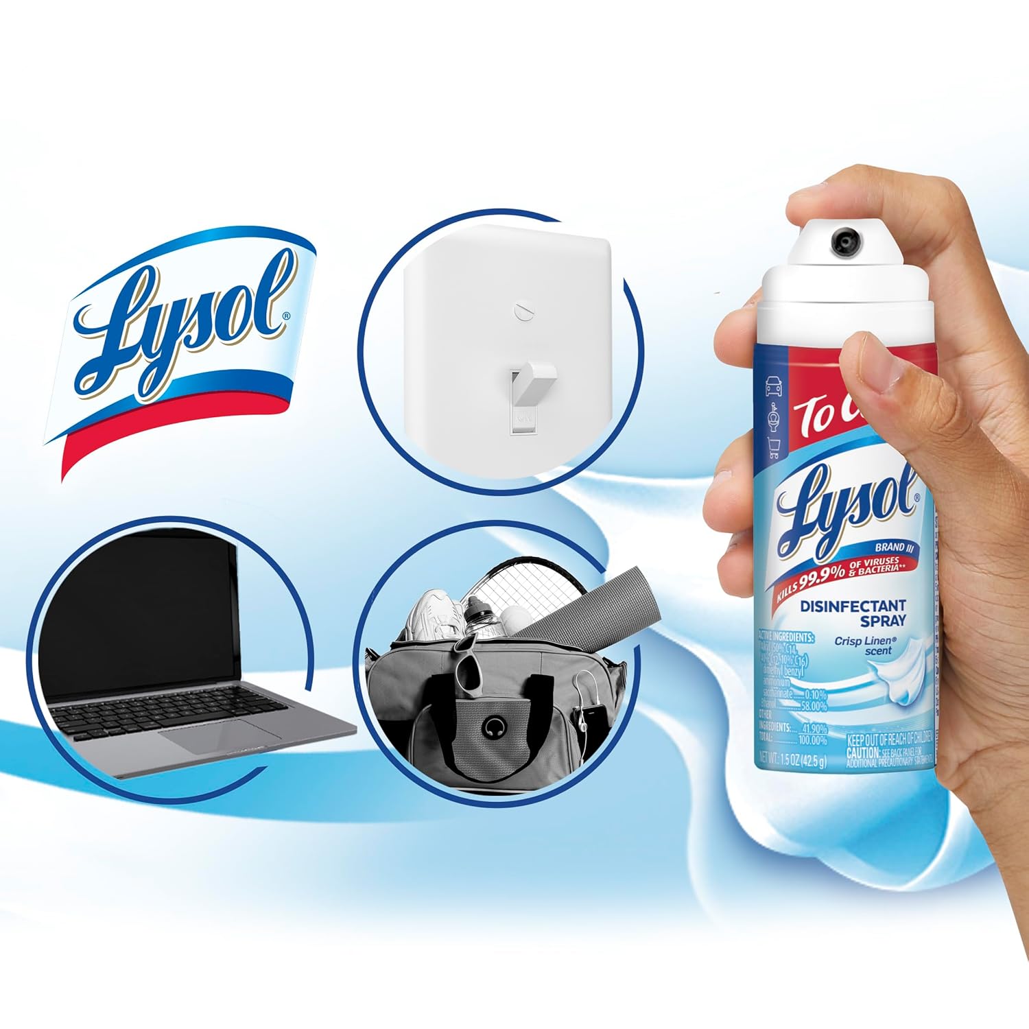 Lysol Surface Disinfectant Alcohol Based Aerosol Spray Liquid 19 oz. Can Crisp Linen Scent NonSterile, Packaging Type- Case