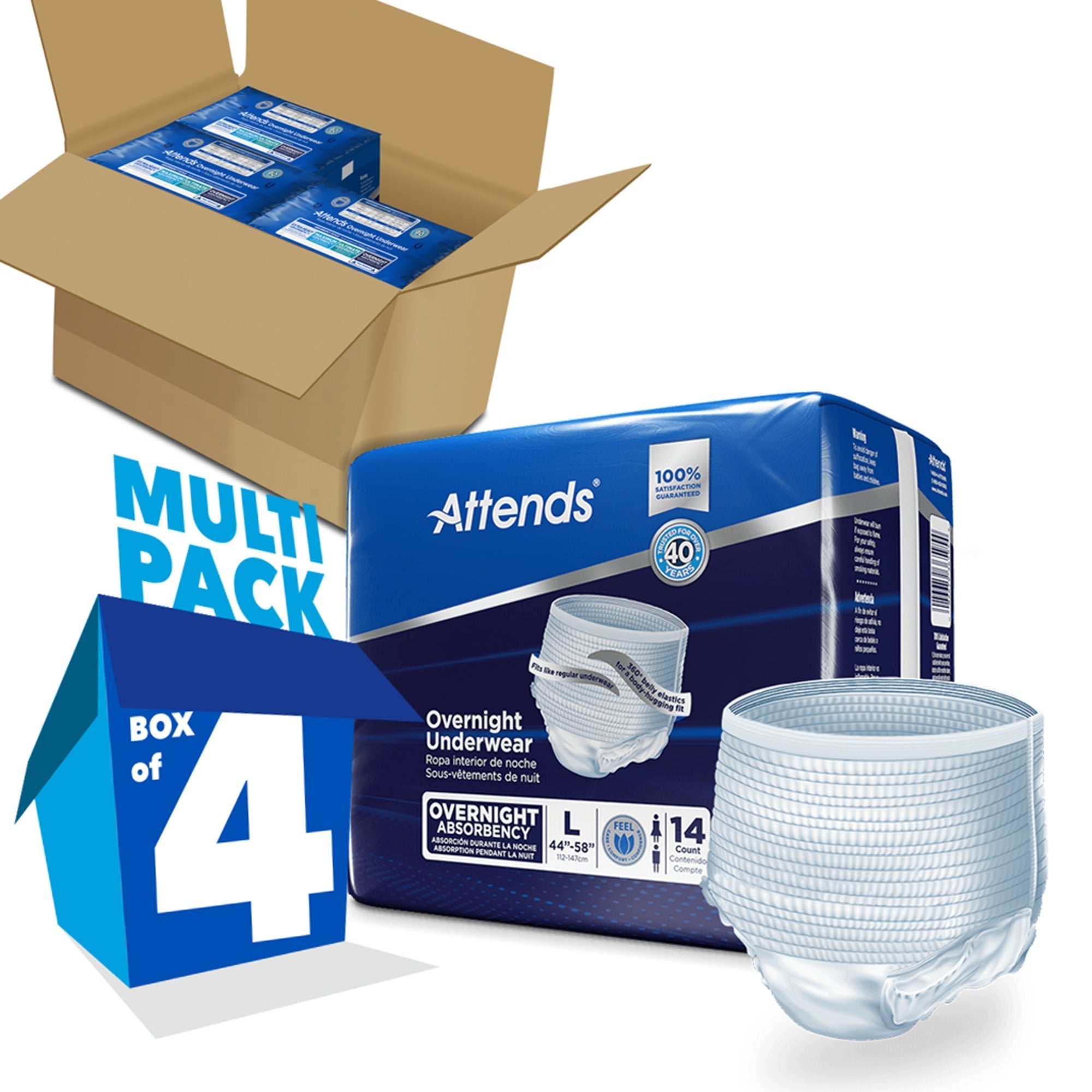 Unisex Adult Absorbent Underwear Attends Overnight Pull On with Tear Away Seams Large Disposable Heavy Absorbency, Packaging Type- Case