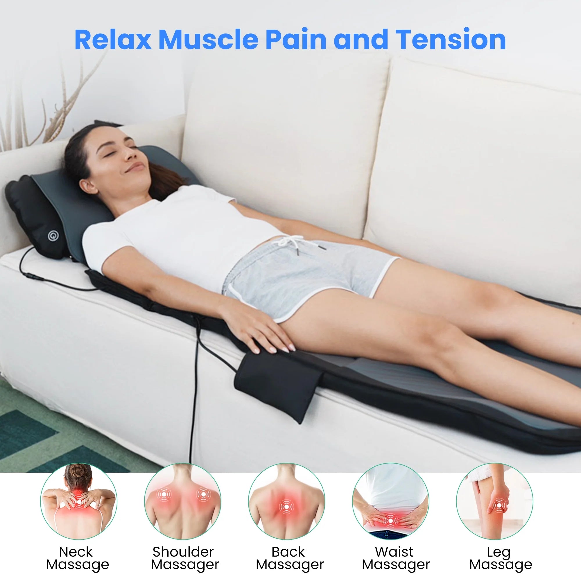 Body Massage Mat with Movable Shiatsu Neck Massage Pillow, Back Heating Massage Pad for Pain Relief, Gifts