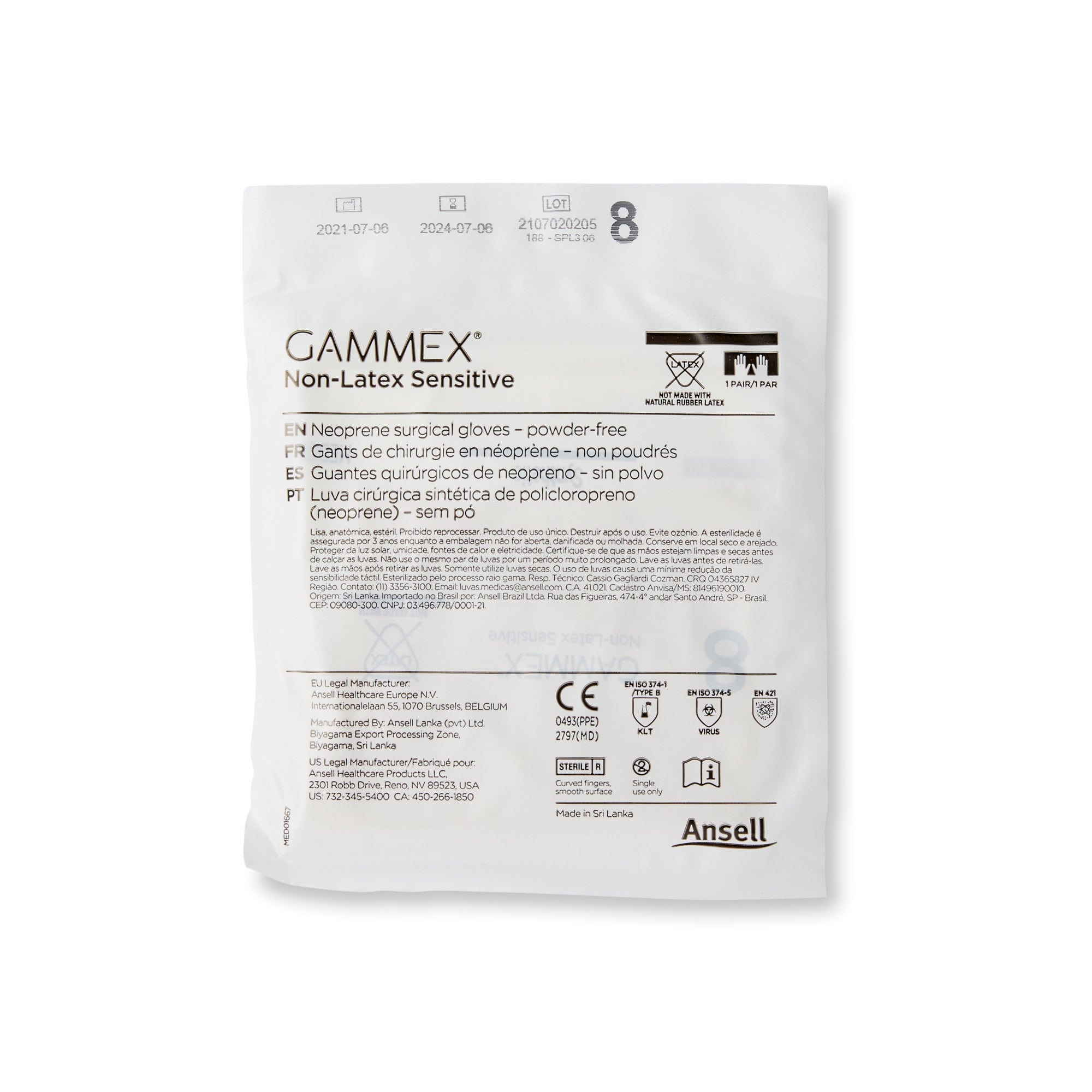 Surgical Glove GAMMEX Non-Latex Sensitive Size 8 Sterile Polychloroprene Standard Cuff Length Micro-Textured Cream Chemo Tested | 50Pair/Box