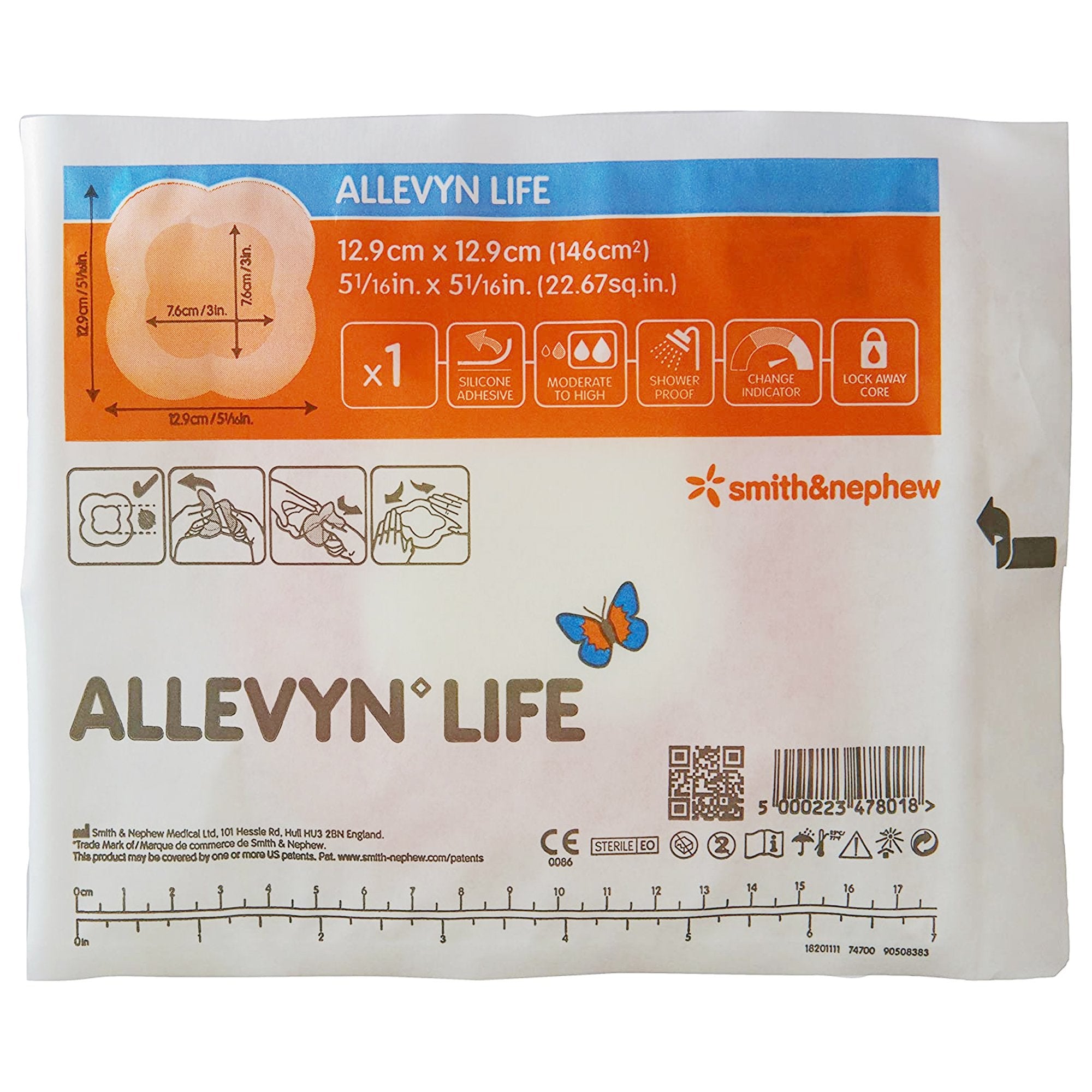 Foam Dressing Allevyn Life 5--1/16 X 5-1/16 Inch With Border Film Backing Silicone Gel Adhesive Quadrilobe Sterile,Packaging Type- Each