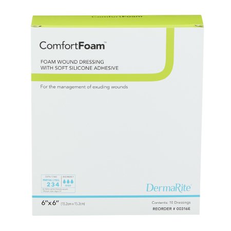 Foam Dressing ComfortFoam 6 X 6 Inch Without Border Film Backing Silicone Face Square Sterile,Packaging Type- Box