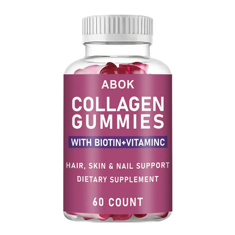 ABOK Hydrolyzed Collagen Gummies - 60 Vegetarian Capsules - Enhanced with Vitamin C, Biotin, and Selenium