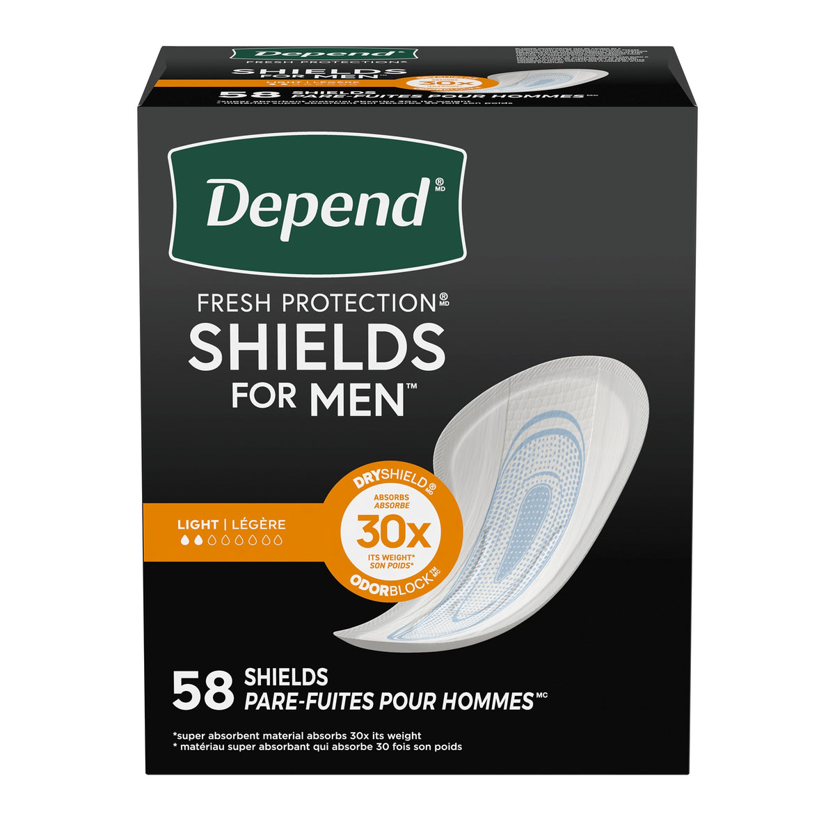 Bladder Control Pad Depend Fresh Protection for Men 5 X 7-1/2 Inch Light Absorbency Sodium Polyacrylate Core One Size Fits Most | 3PK/Case