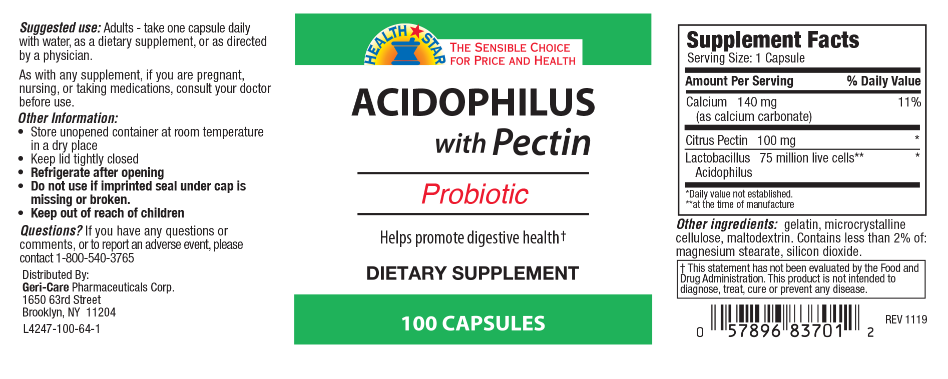 probiotic dietary supplement health star 100 per bottle tablet packaging type case